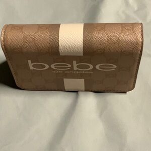 Bebe Beige and White Logo Wallet